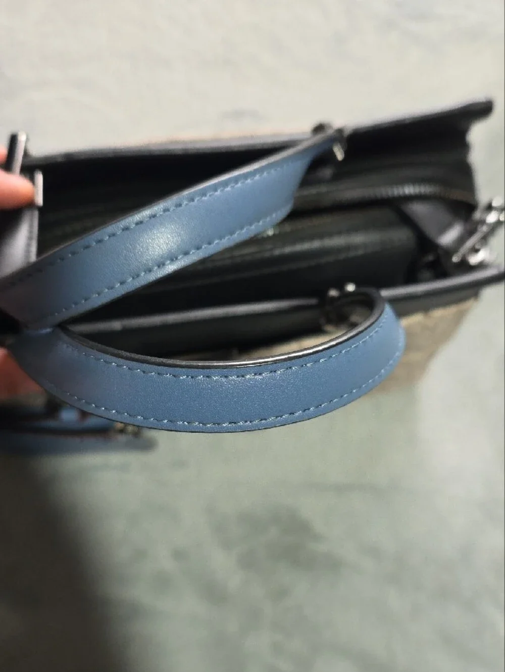 Calvin Klein Beige Monogram Satchel with Black Trim and Blue Tag